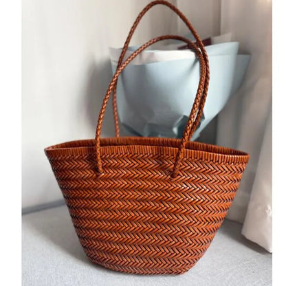 Luxury Ladies Weave Bucket Bag Soft Leather Crossbody Shopping Shoulder Bags 2024 Fashion Female Handbag Purse Lady Hobo Bag