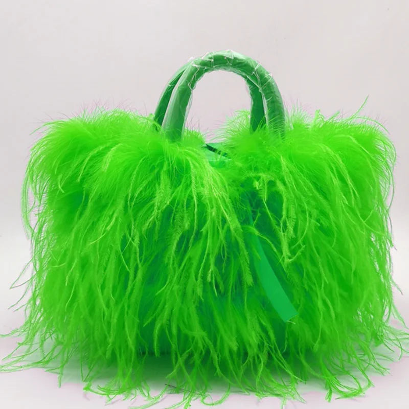 Luxury Lady Shoulder Bag blue Ostrich Feather Handbag Exquisite Evening Clutch Bag Banquet Wedding Purse for Women Girl