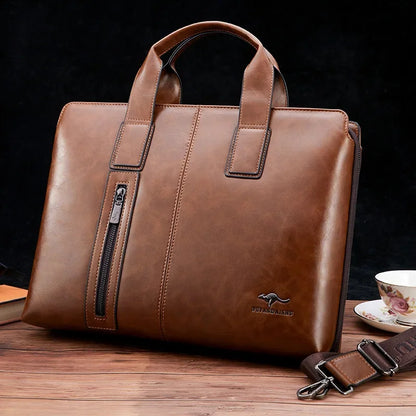 Luxury Leather Men's Briefcases Business Handbag Vintage Male Shoulder Messenger Large Capacity Laptop Bag