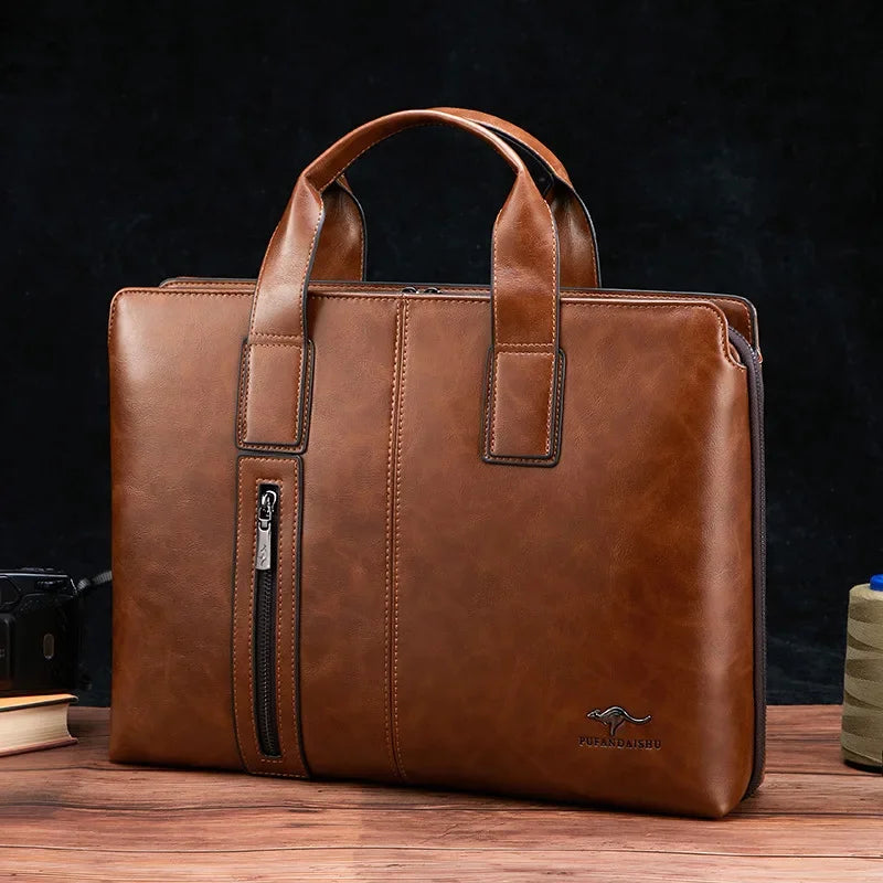 Luxury Leather Men's Briefcases Business Handbag Vintage Male Shoulder Messenger Large Capacity Laptop Bag