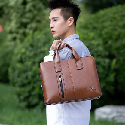 Luxury Leather Men's Briefcases Business Handbag Vintage Male Shoulder Messenger Large Capacity Laptop Bag