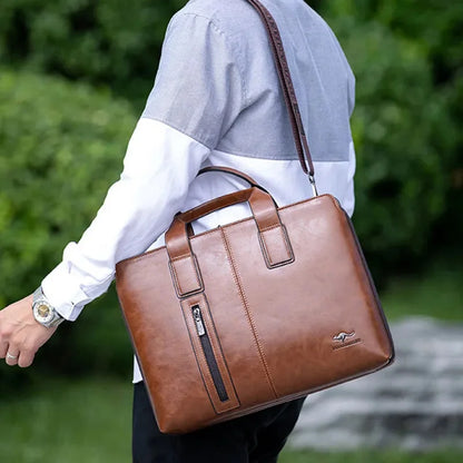 Luxury Leather Men's Briefcases Business Handbag Vintage Male Shoulder Messenger Large Capacity Laptop Bag