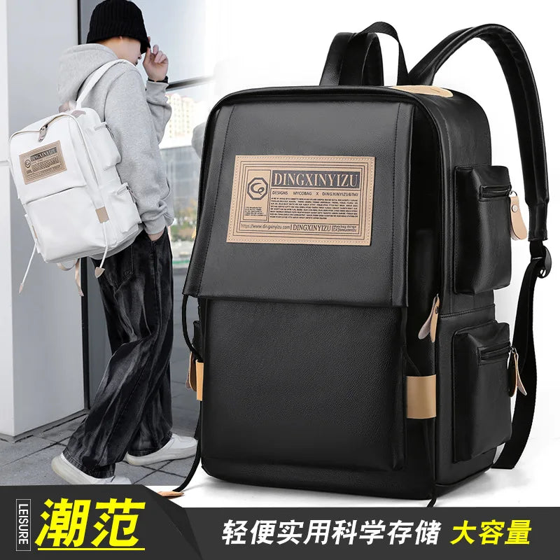 Luxury Men Bags Junior High School Student Backpacks Japanese Style Large Travel Pack PU Leather Laptop College Boys School Bags