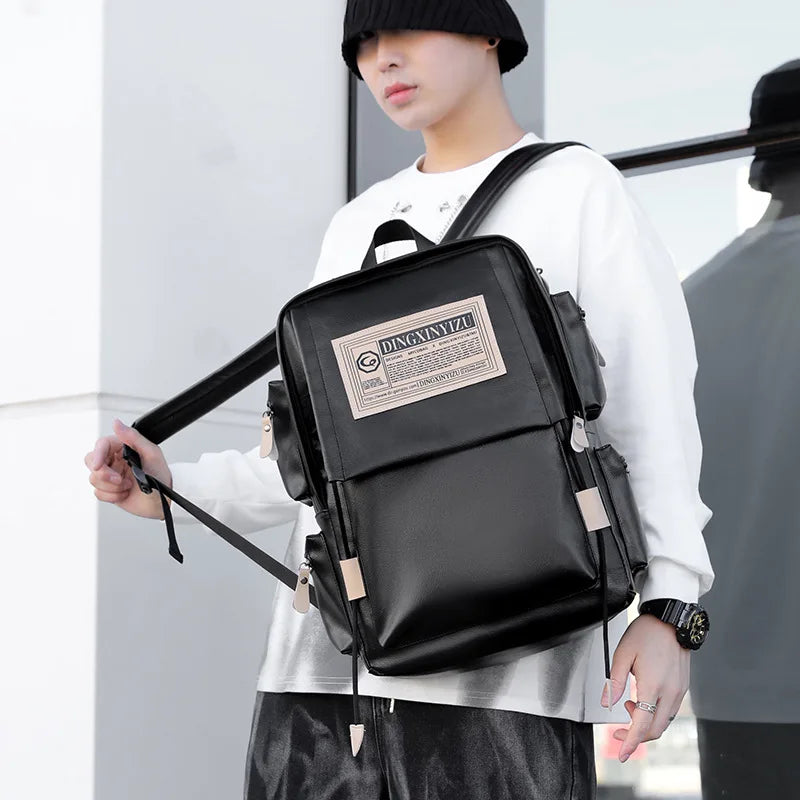 Luxury Men Bags Junior High School Student Backpacks Japanese Style Large Travel Pack PU Leather Laptop College Boys School Bags
