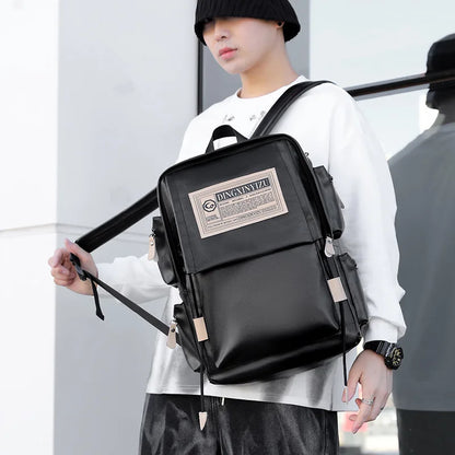 Luxury Men Bags Junior High School Student Backpacks Japanese Style Large Travel Pack PU Leather Laptop College Boys School Bags
