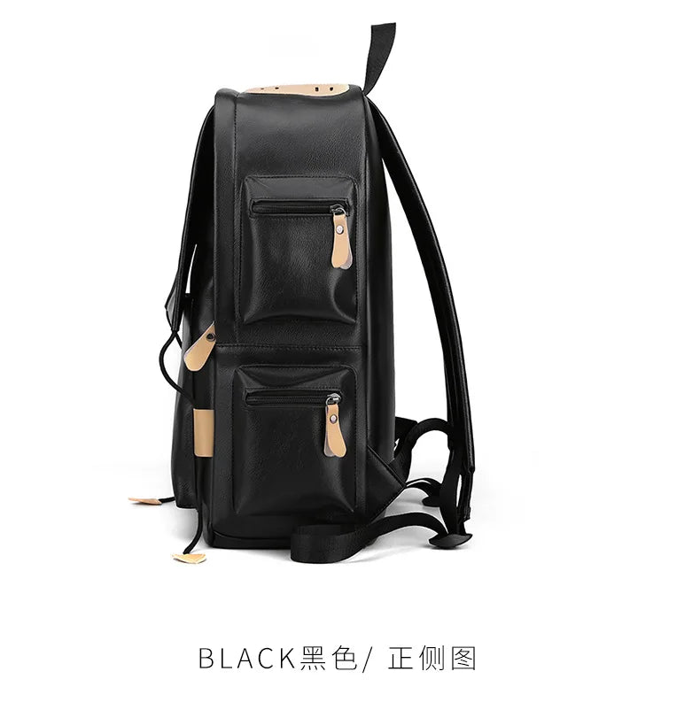 Luxury Men Bags Junior High School Student Backpacks Japanese Style Large Travel Pack PU Leather Laptop College Boys School Bags