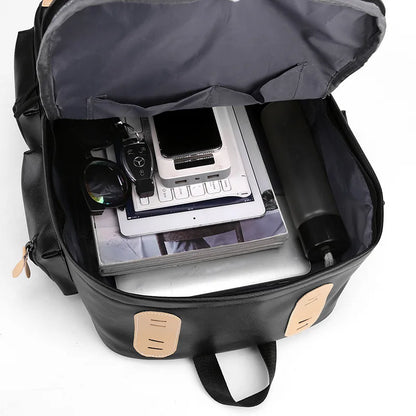 Luxury Men Bags Junior High School Student Backpacks Japanese Style Large Travel Pack PU Leather Laptop College Boys School Bags