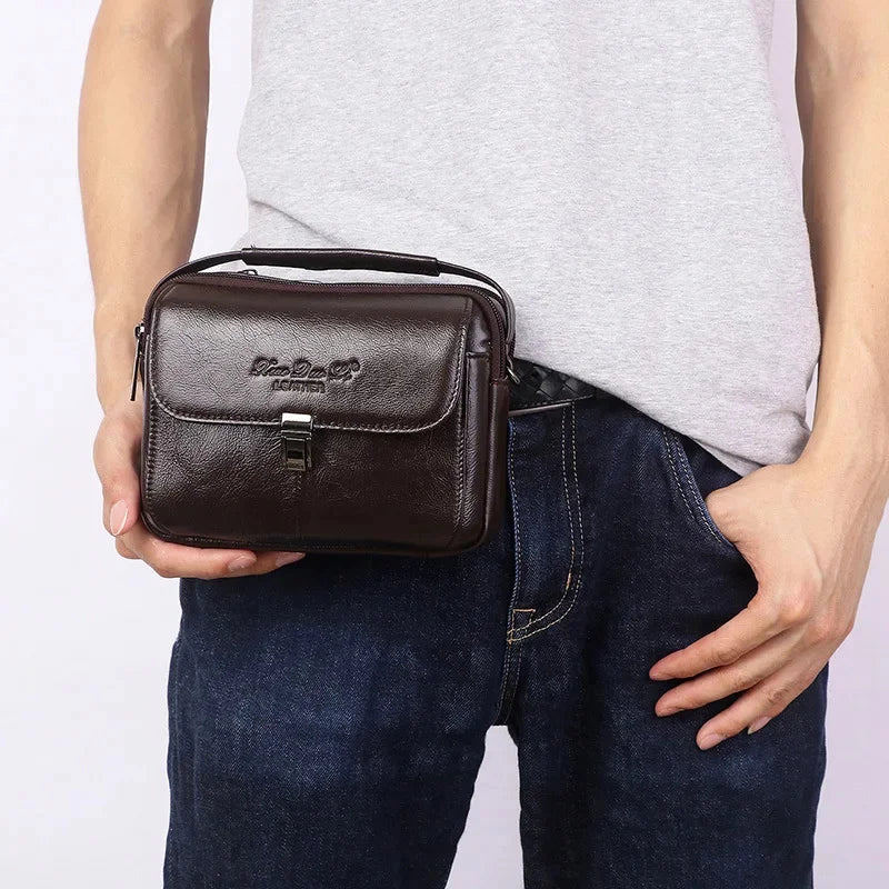 Luxury Men Genuine Leather Mini Shoulder Messenger Retro Phone Casual Crossbody Male Small Hand Tote Bag