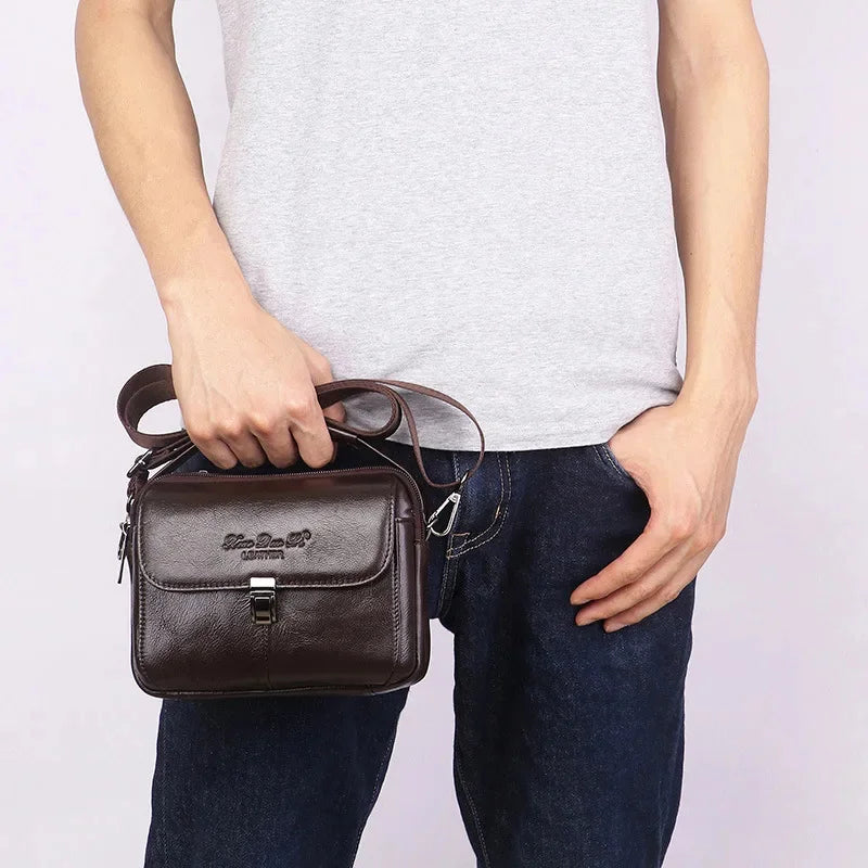 Luxury Men Genuine Leather Mini Shoulder Messenger Retro Phone Casual Crossbody Male Small Hand Tote Bag