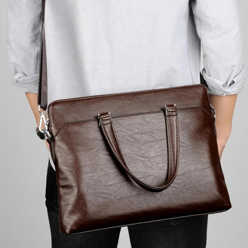 Luxury Men's Leather Briefcase Large Capacity Handbag Office Shoulder Messenger Business Male Laptop Tote Bag