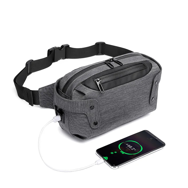 Luxury Men's Waist Bag USB Charging Port Oxford Boys Phone Pouch Multi-Purpose Travel Military Male Shoulder Messenger Pack