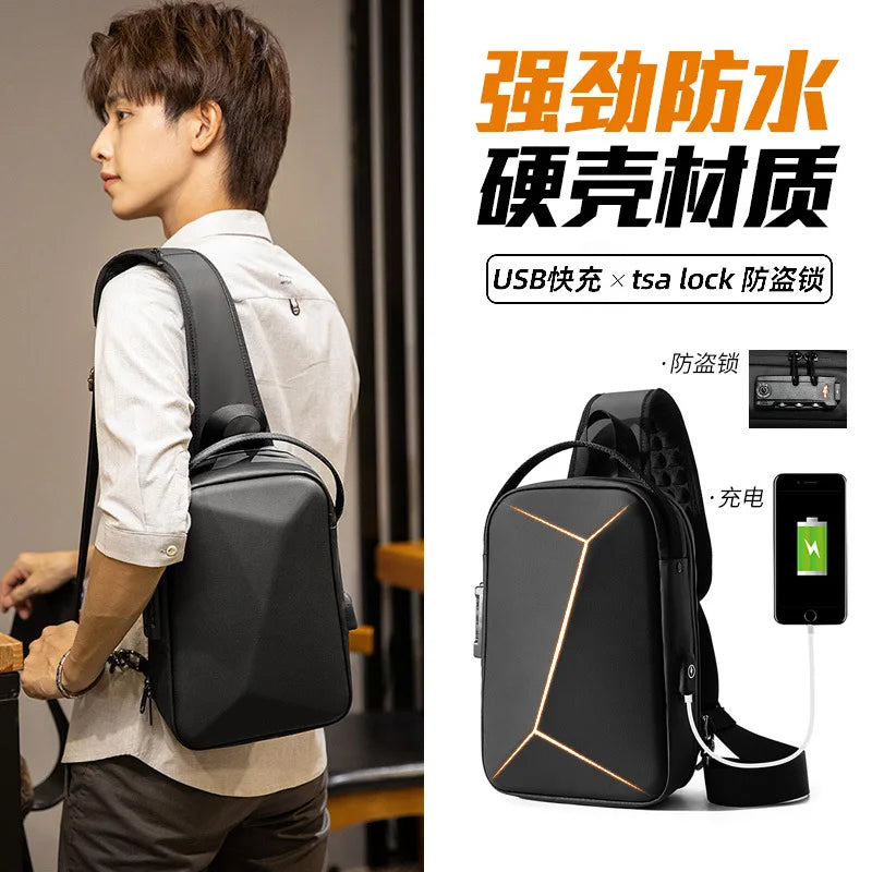 Luxury Men's Waterproof Shoulder Bag Male Multifunction Anti-theft Crossbody Bag Casual Short Trip USB Charging Sling Chest Pack