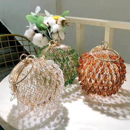 Luxury Metal Ball Design Purses and Handbags for Women Party Rhinestone Clutch Wedding Evening Bag Designer Metal Ring Handle
