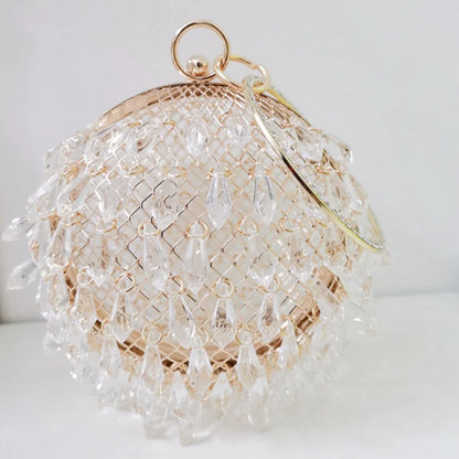 Luxury Metal Ball Design Purses and Handbags for Women Party Rhinestone Clutch Wedding Evening Bag Designer Metal Ring Handle