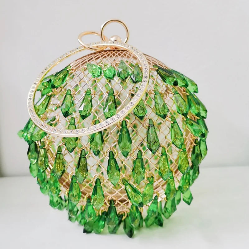 Luxury Metal Ball Design Purses and Handbags for Women Party Rhinestone Clutch Wedding Evening Bag Designer Metal Ring Handle