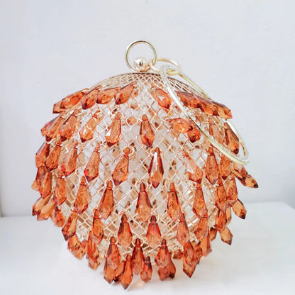Luxury Metal Ball Design Purses and Handbags for Women Party Rhinestone Clutch Wedding Evening Bag Designer Metal Ring Handle