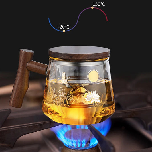 Luxury Office Glass Teacup with Beautiful Pattern High Temperature Resistance Tea Infuser Milk Mug Puer Oolong Flower Tea Cups