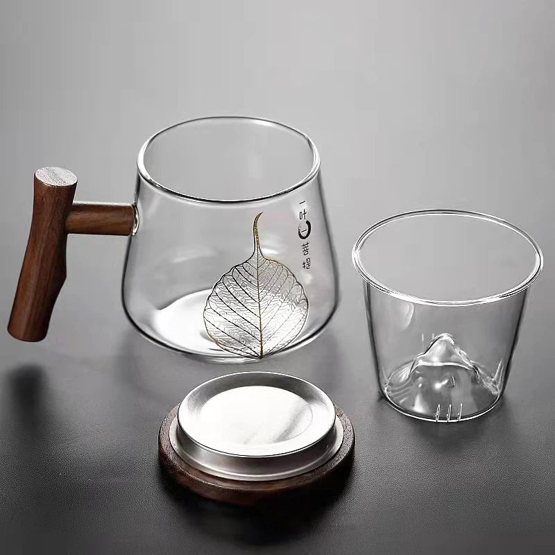 Luxury Office Glass Teacup with Beautiful Pattern High Temperature Resistance Tea Infuser Milk Mug Puer Oolong Flower Tea Cups