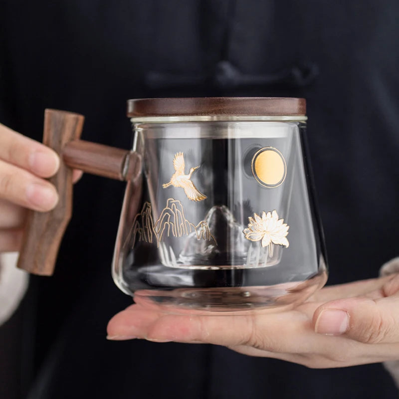 Luxury Office Glass Teacup with Beautiful Pattern High Temperature Resistance Tea Infuser Milk Mug Puer Oolong Flower Tea Cups