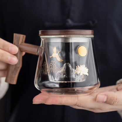 Luxury Office Glass Teacup with Beautiful Pattern High Temperature Resistance Tea Infuser Milk Mug Puer Oolong Flower Tea Cups