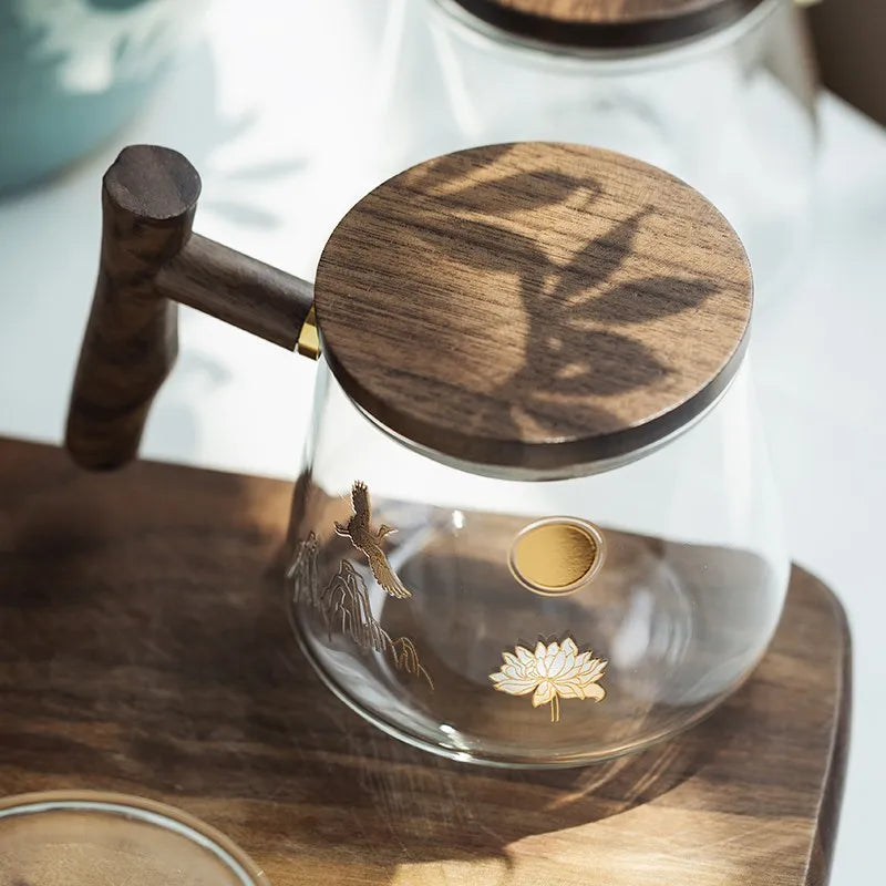Luxury Office Glass Teacup with Beautiful Pattern High Temperature Resistance Tea Infuser Milk Mug Puer Oolong Flower Tea Cups