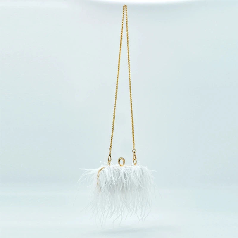 Luxury Ostrich Feather Handbag for Women Girls Plush-Crossbody Bag Wedding Purses Handbag All-match Evening Clutch Bag