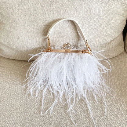 Luxury Ostrich Feather Handbag for Women Girls Plush-Crossbody Bag Wedding Purses Handbag All-match Evening Clutch Bag