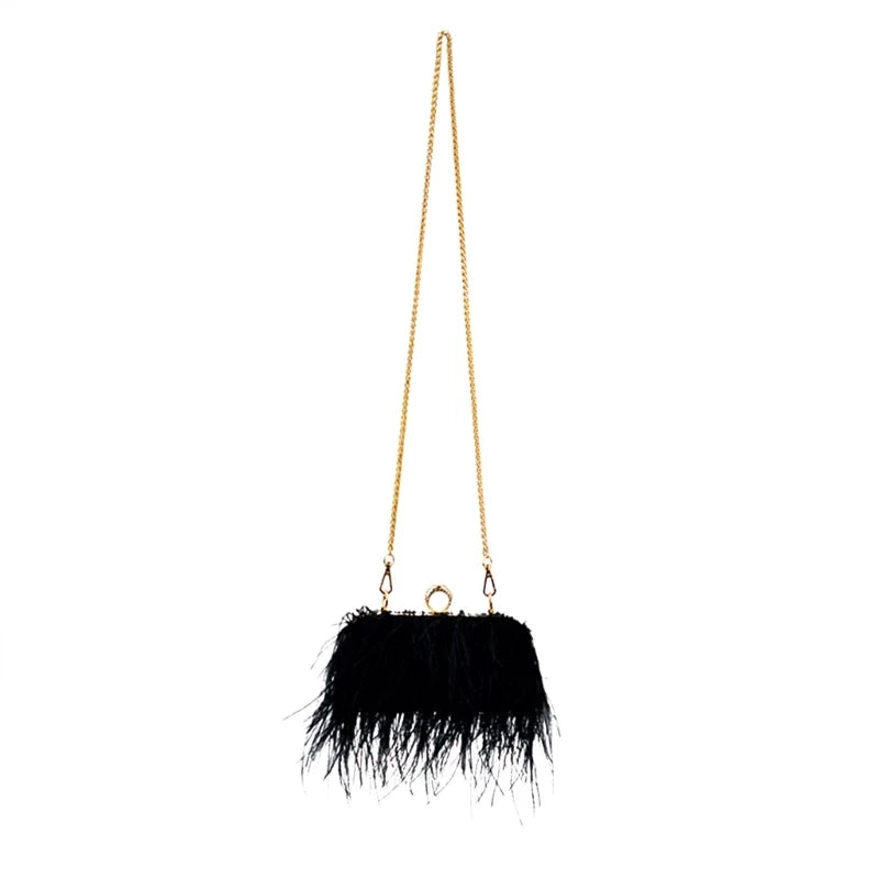 Luxury Ostrich Feather Handbag for Women Girls Plush-Crossbody Bag Wedding Purses Handbag All-match Evening Clutch Bag
