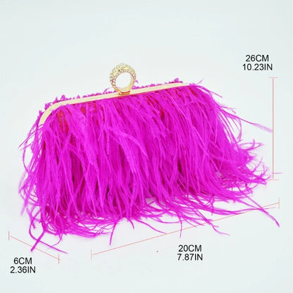 Luxury Ostrich Feather Handbag for Women Girls Plush-Crossbody Bag Wedding Purses Handbag All-match Evening Clutch Bag