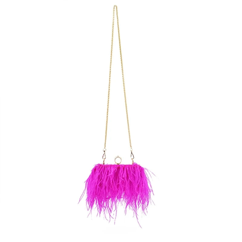 Luxury Ostrich Feather Handbag for Women Girls Plush-Crossbody Bag Wedding Purses Handbag All-match Evening Clutch Bag