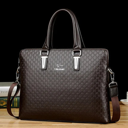 Luxury PU Leather Men's Briefcase Business Handbag Tote Large Capacity Male Shoulder Messenger Horizontal Laptop Bag