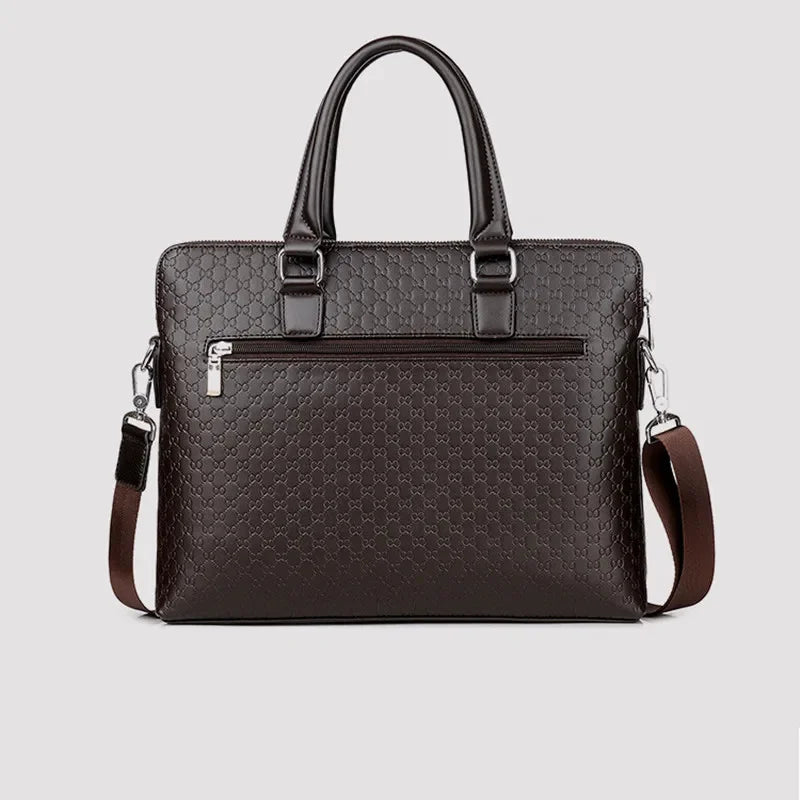 Luxury PU Leather Men's Briefcase Business Handbag Tote Large Capacity Male Shoulder Messenger Horizontal Laptop Bag