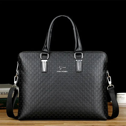 Luxury PU Leather Men's Briefcase Business Handbag Tote Large Capacity Male Shoulder Messenger Horizontal Laptop Bag