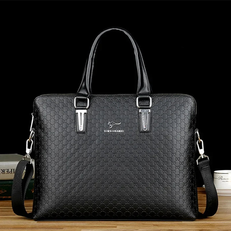 Luxury PU Leather Men's Briefcase Business Handbag Tote Large Capacity Male Shoulder Messenger Horizontal Laptop Bag