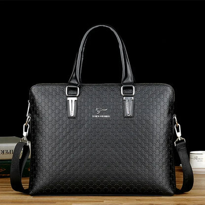Luxury PU Leather Men's Briefcase Business Handbag Tote Large Capacity Male Shoulder Messenger Horizontal Laptop Bag