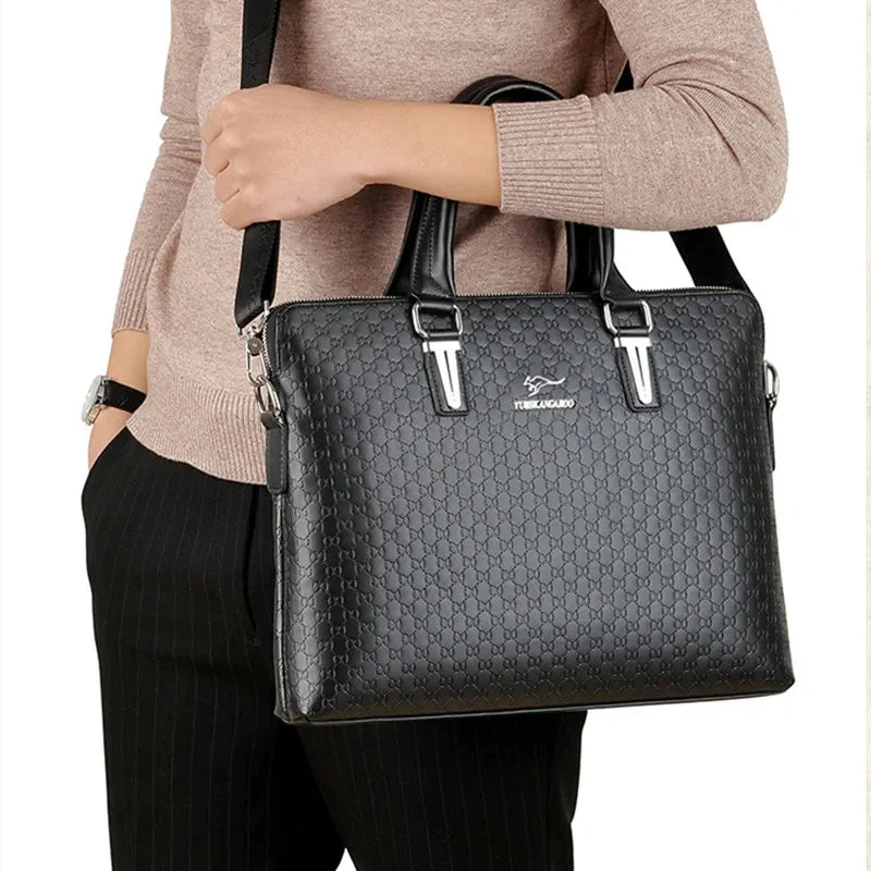 Luxury PU Leather Men's Briefcase Business Handbag Tote Large Capacity Male Shoulder Messenger Horizontal Laptop Bag