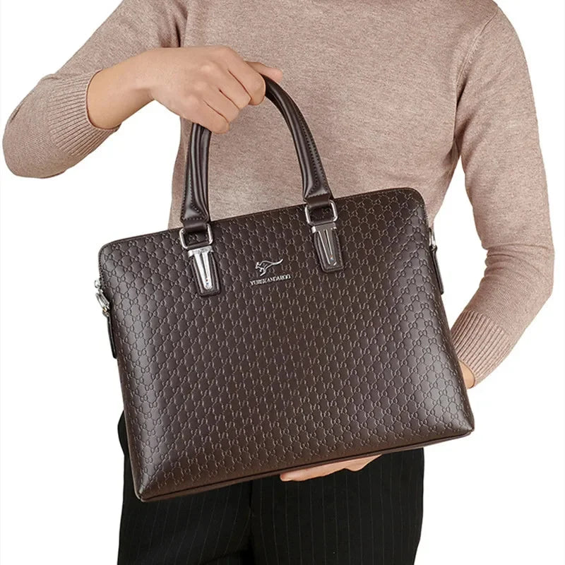 Luxury PU Leather Men's Briefcase Business Handbag Tote Large Capacity Male Shoulder Messenger Horizontal Laptop Bag