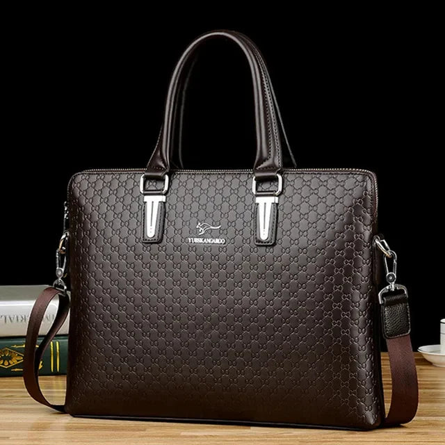 Luxury PU Leather Men's Briefcase Business Handbag Tote Large Capacity Male Shoulder Messenger Horizontal Laptop Bag