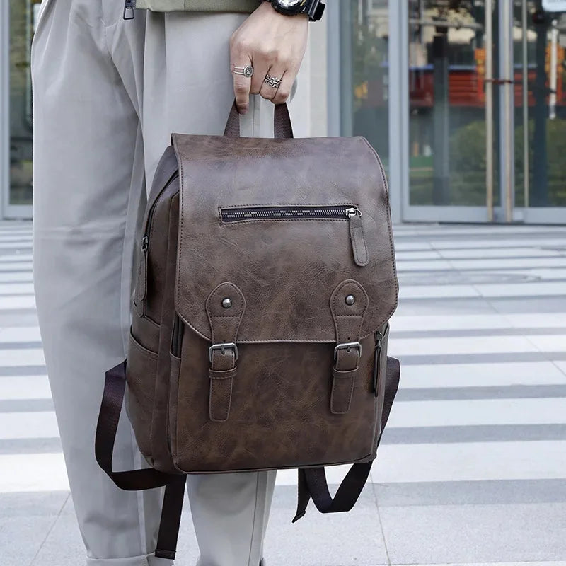 Luxury PU Leather Men's Business Laptop Bag Large Capacity School Bags Boys Waterproof Travel Backpack For Male