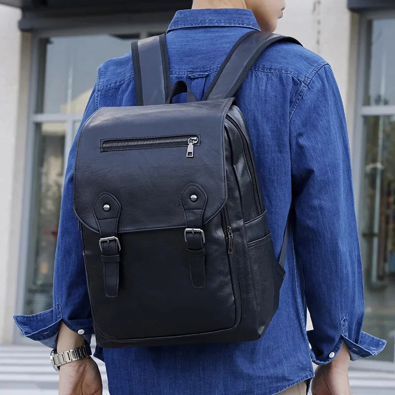 Luxury PU Leather Men's Business Laptop Bag Large Capacity School Bags Boys Waterproof Travel Backpack For Male