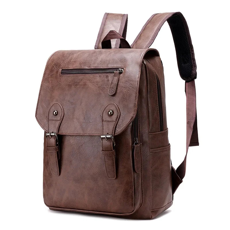 Luxury PU Leather Men's Business Laptop Bag Large Capacity School Bags Boys Waterproof Travel Backpack For Male