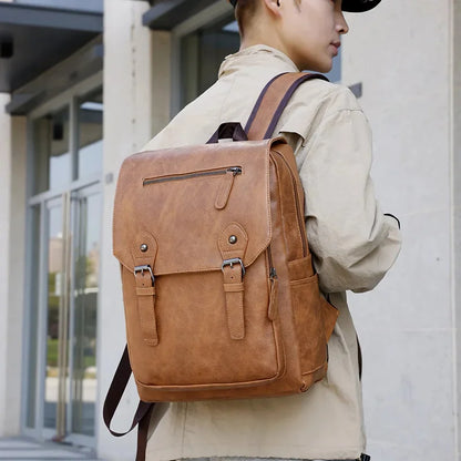 Luxury PU Leather Men's Business Laptop Bag Large Capacity School Bags Boys Waterproof Travel Backpack For Male