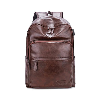 Luxury PU Leather Men's Fashion USB Charging Student School Business Man Laptop Bag Waterproof Travel Backpack