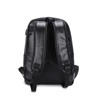 Luxury PU Leather Men's Fashion USB Charging Student School Business Man Laptop Bag Waterproof Travel Backpack