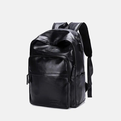 Luxury PU Leather Men's Fashion USB Charging Student School Business Man Laptop Bag Waterproof Travel Backpack