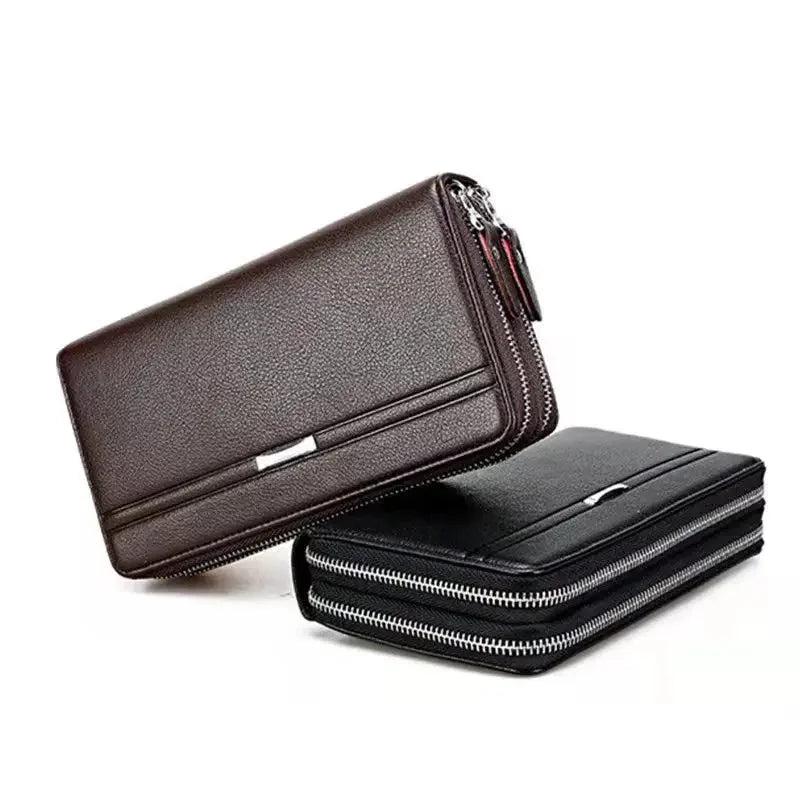 Luxury PU Leather Wallets Long Double Zipper Coin for Men Casual Fashion Large Capacity Purse Business Male Wallet