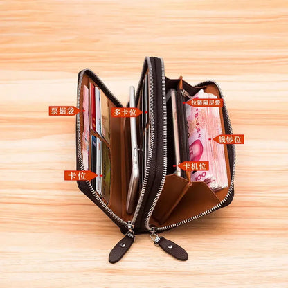 Luxury PU Leather Wallets Long Double Zipper Coin for Men Casual Fashion Large Capacity Purse Business Male Wallet