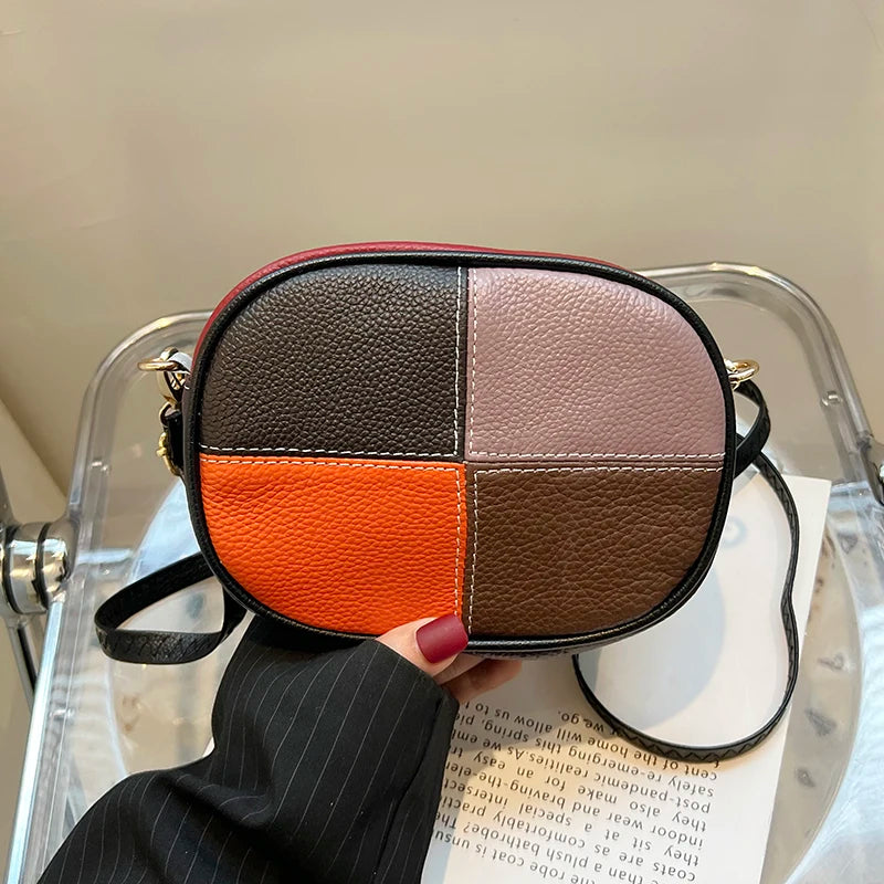 Luxury Patchwork Genuine Leather Small Female Messenger Tote Sac Fashion Cow Leather Ladies Handbag Women Shoulder Crossbody Bag