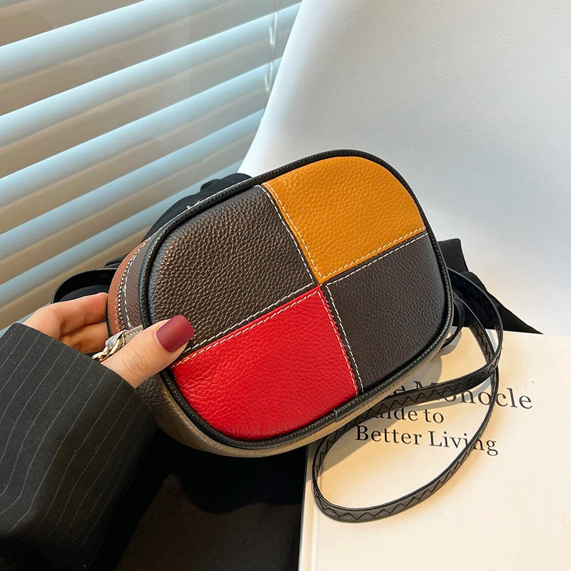 Luxury Patchwork Genuine Leather Small Female Messenger Tote Sac Fashion Cow Leather Ladies Handbag Women Shoulder Crossbody Bag