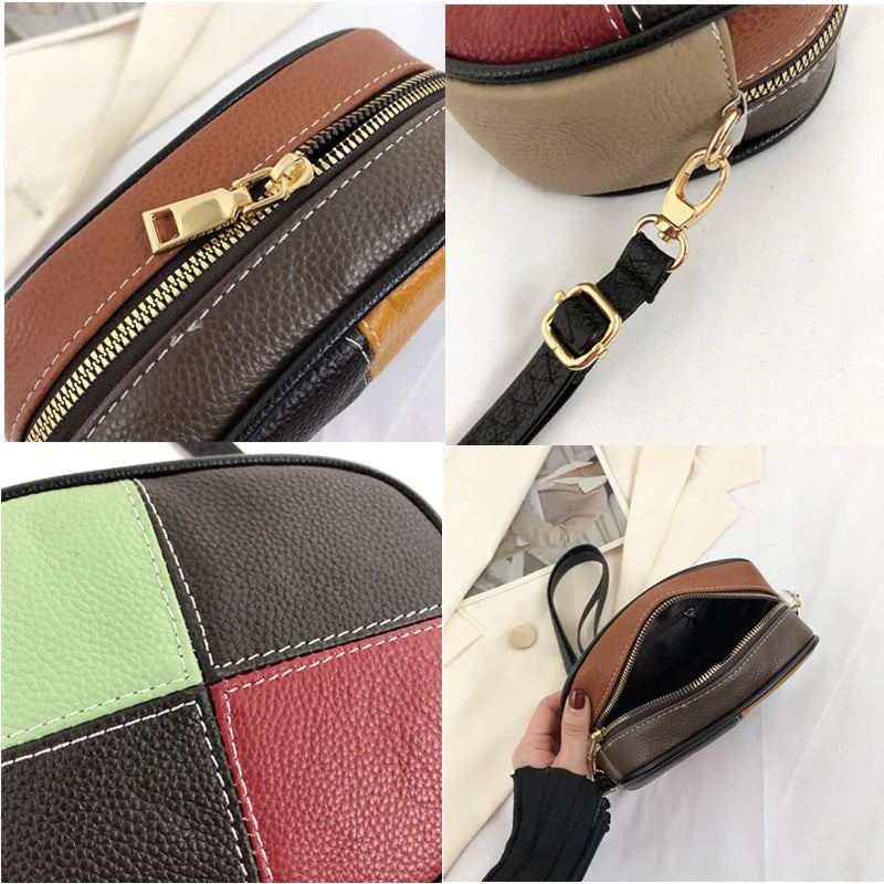 Luxury Patchwork Genuine Leather Small Female Messenger Tote Sac Fashion Cow Leather Ladies Handbag Women Shoulder Crossbody Bag
